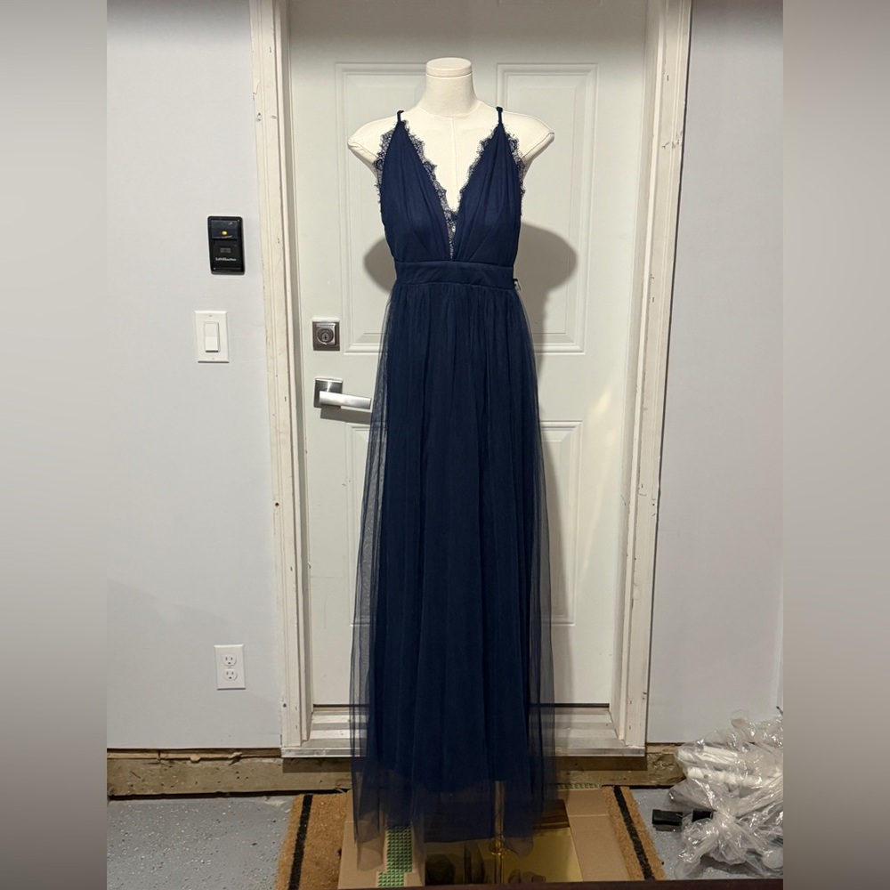 Minuet Petite Deep Blue Lace Maxi Dress Women’s